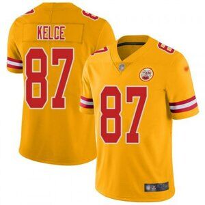 TRAVIS KELCE 87 - KANSAS CITY CHIEFS YELLOW STITCHED FOOTBALL JERSEY - SMALL